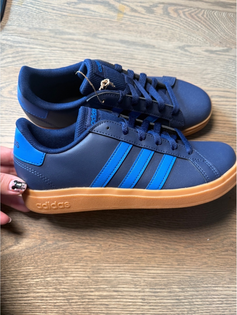 NWT Adidas Navy Blue and Blue Striped Sneakers with Gum Sole, Size 5.5 - Picture 11 of 12